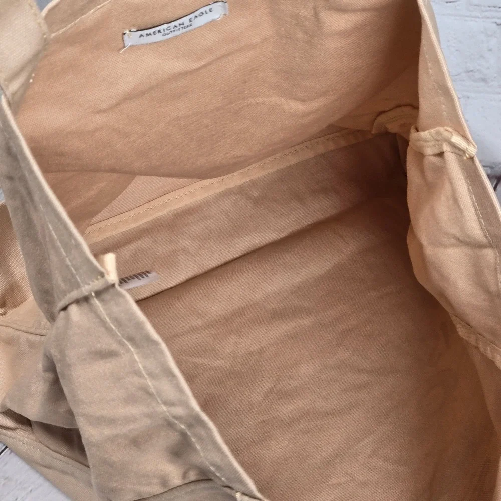 American Eagle Canvas Tote Bag Follow The Music Van Surfboard Graphic‎ Beige